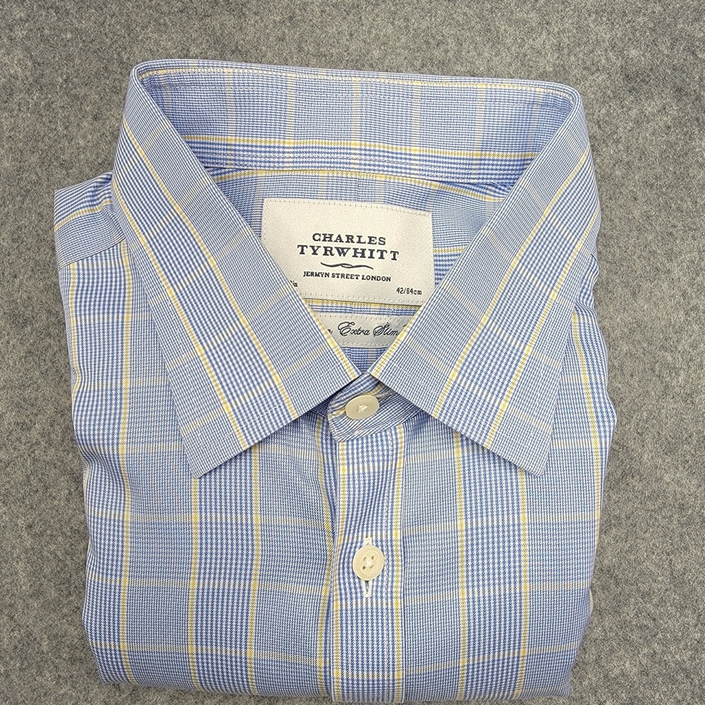 Charles Tyrwhitt Dress Shirt Men 16.5/33 Blue Extra Slim Fit Button Up Non Iron